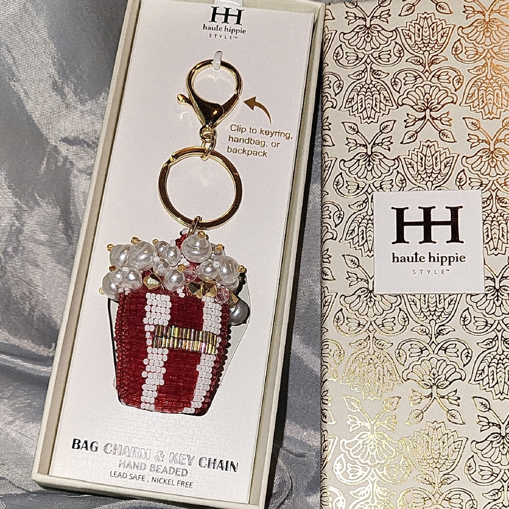 Haute Hippie Popcorn Beaded Bag Charm Keychain Fob BNIB TA Ls M